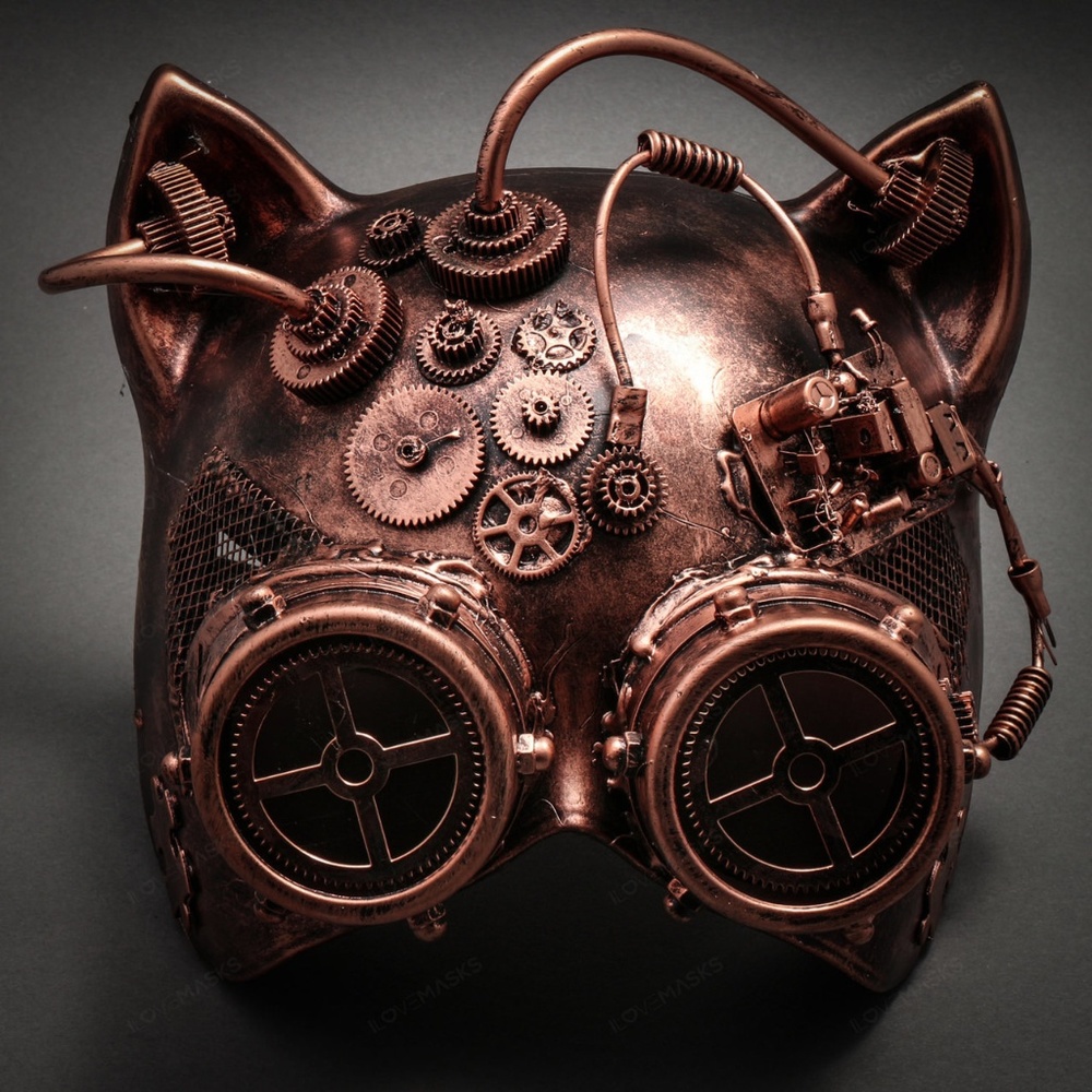 Metallic Steampunk Goggles Venetian Gatto Cat Mask